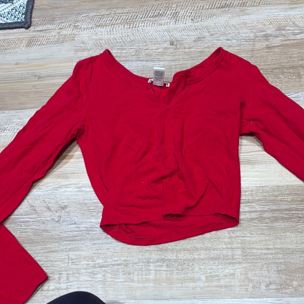 Bozzolo Red Asymmetrical Crop Blouse